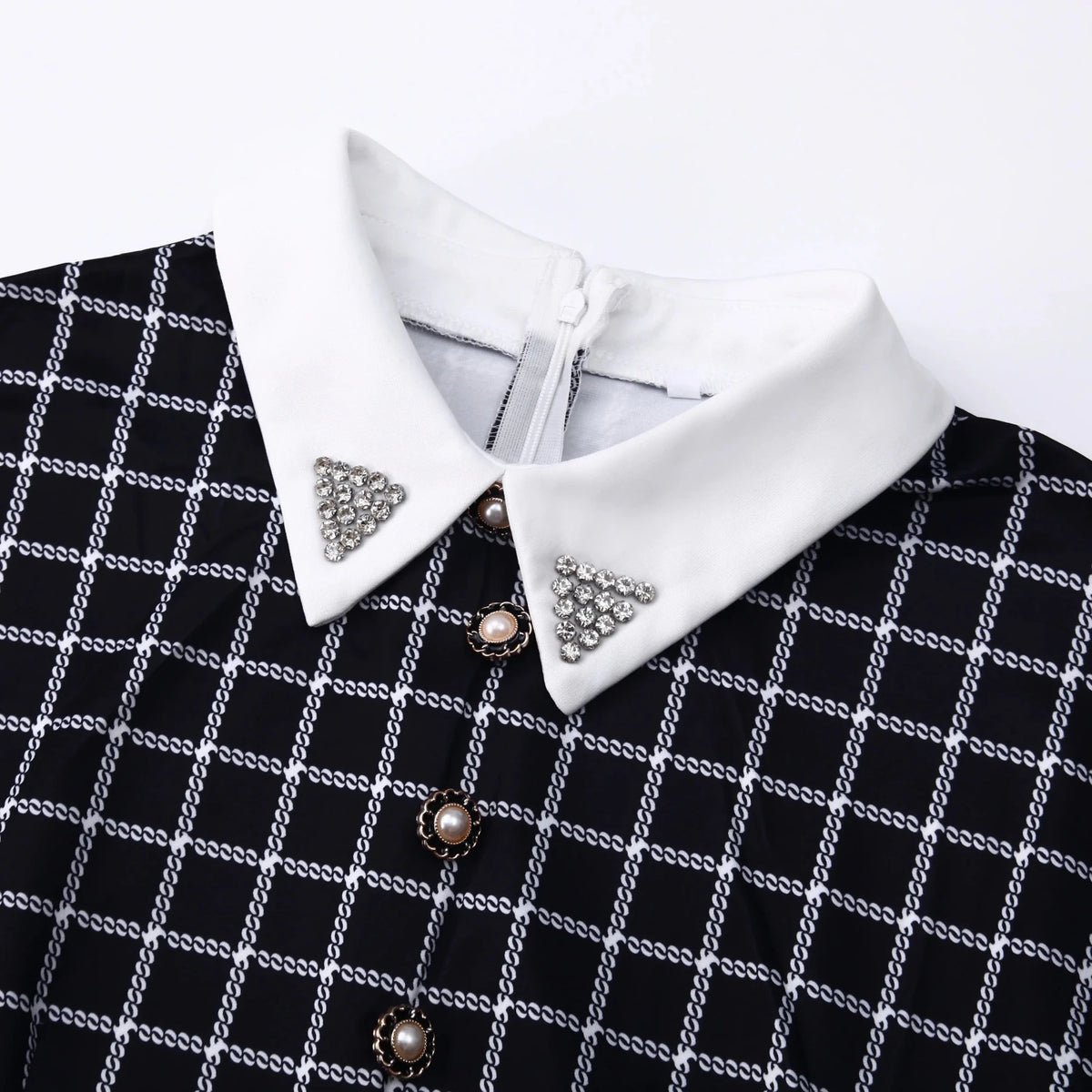 Plaid Shirt Dress with Pearl Buttons - Black Checkered Button Down Midi Dress - MSHIGHBEAUTY