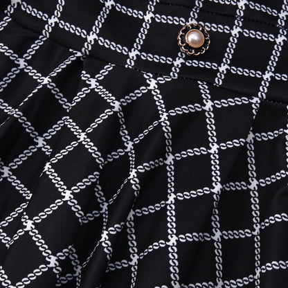 Plaid Shirt Dress with Pearl Buttons - Black Checkered Button Down Midi Dress - MSHIGHBEAUTY