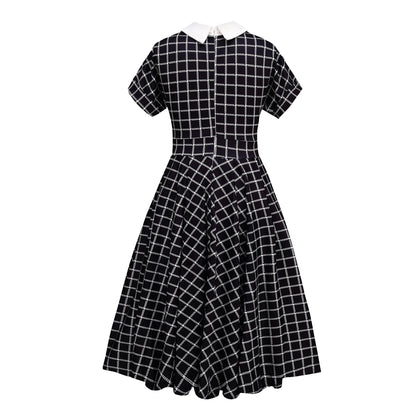 Plaid Shirt Dress with Pearl Buttons - Black Checkered Button Down Midi Dress - MSHIGHBEAUTY