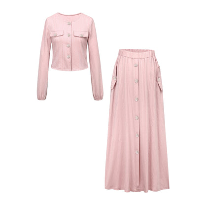 Textured Knit Button Front Long Sleeve Midi Dress - MSHIGHBEAUTY