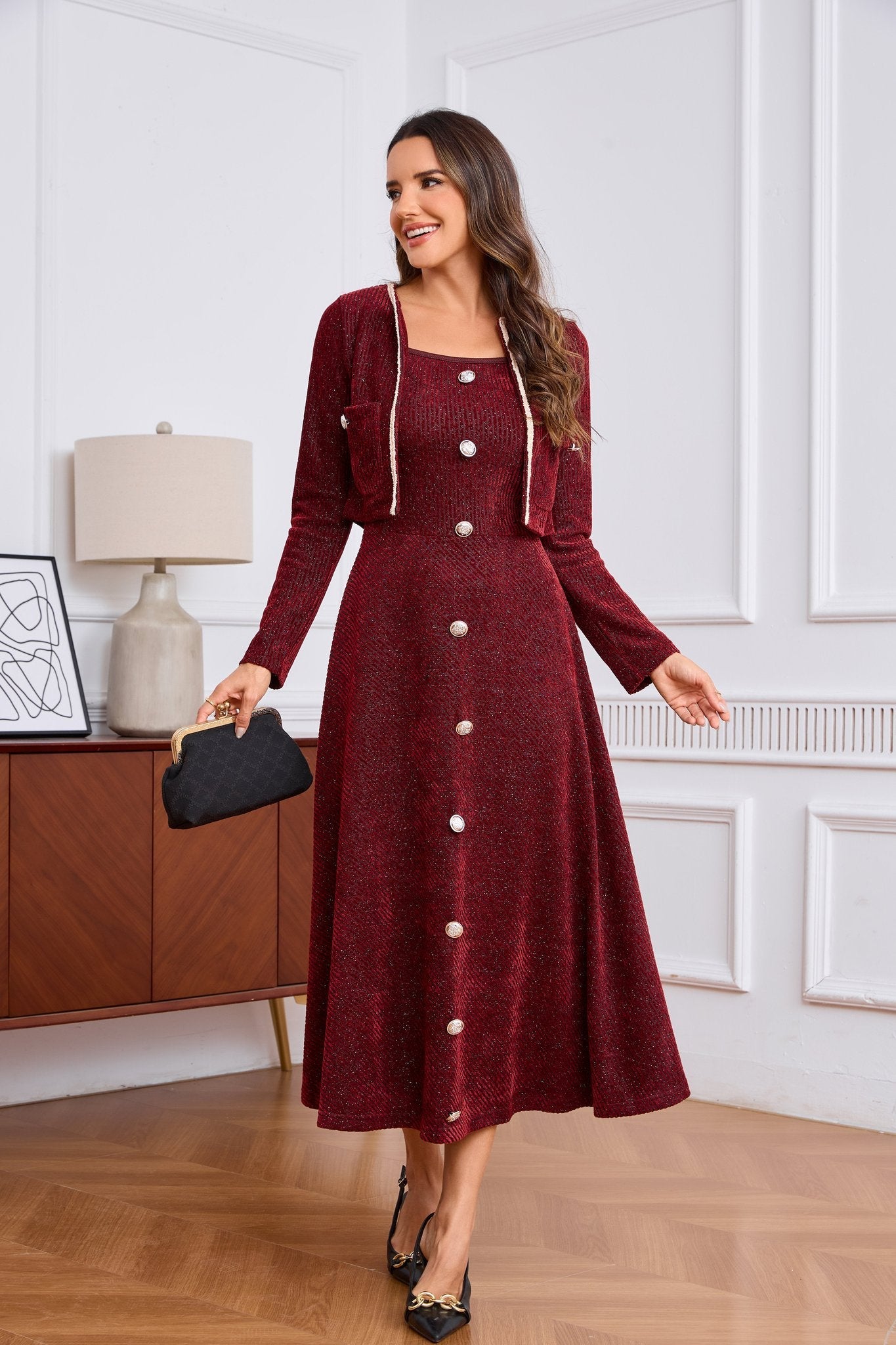 Tweed Jacket and Slip Dress Two-Piece Set - Elegant Occasion Suit - MSHIGHBEAUTY