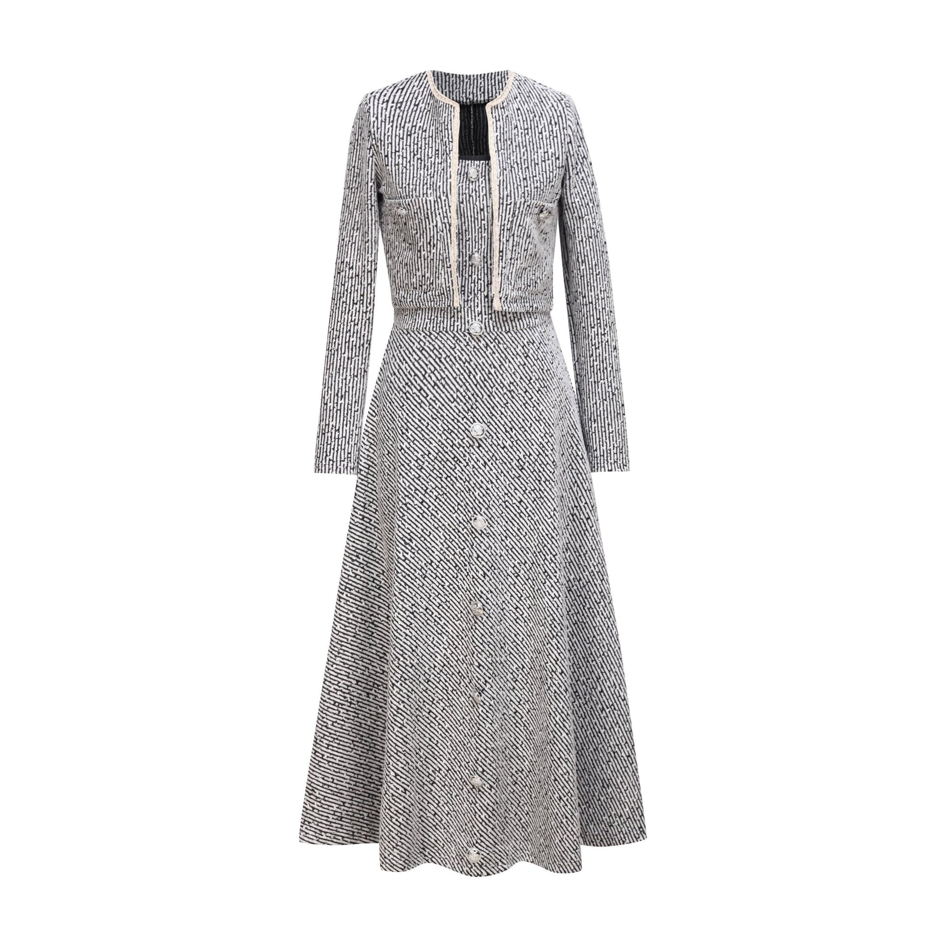 Tweed Jacket and Slip Dress Two-Piece Set - Elegant Occasion Suit - MSHIGHBEAUTY