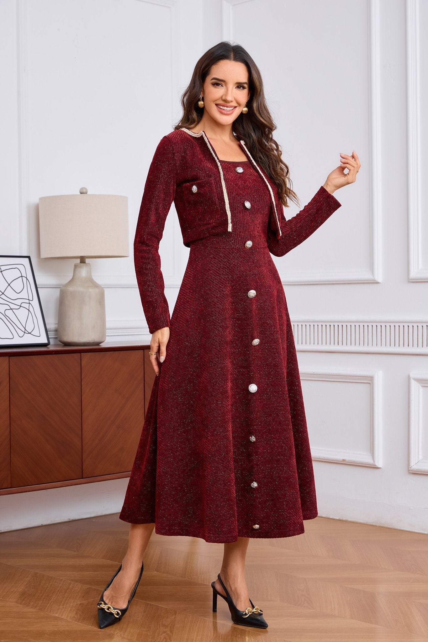 Tweed Jacket and Slip Dress Two-Piece Set - Elegant Occasion Suit - MSHIGHBEAUTY