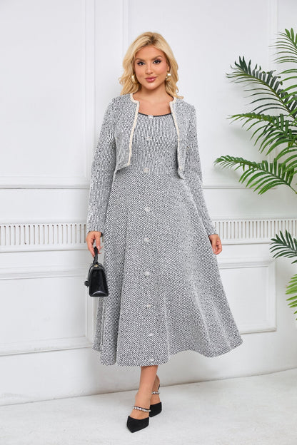 Tweed Jacket and Slip Dress Two-Piece Set - Elegant Occasion Suit - MSHIGHBEAUTY