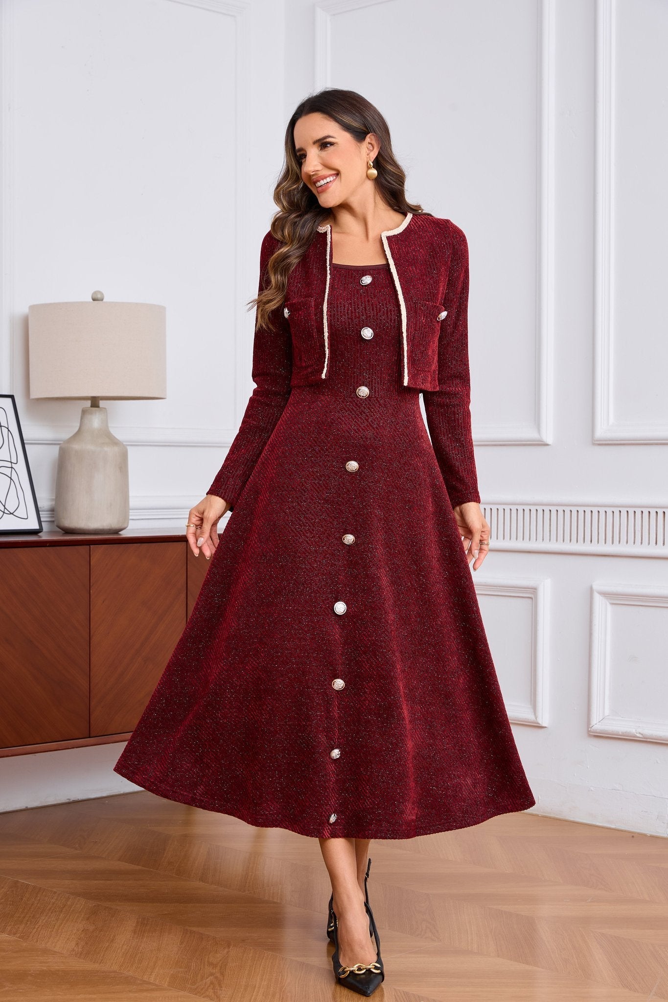 Tweed Jacket and Slip Dress Two-Piece Set - Elegant Occasion Suit - MSHIGHBEAUTY