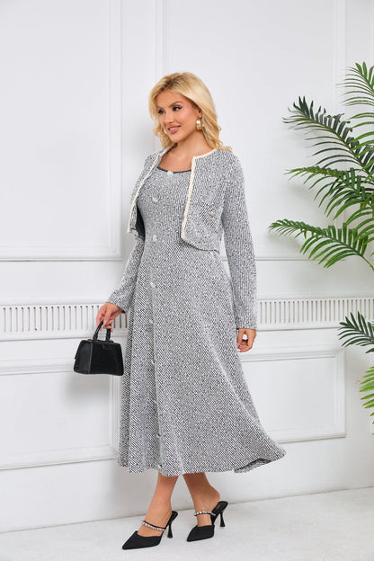 Tweed Jacket and Slip Dress Two-Piece Set - Elegant Occasion Suit - MSHIGHBEAUTY